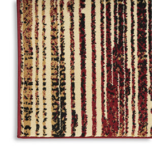 HomeRoots 8' Striped Area Rug in Tan, Black, and Red - Durable Non-Skid Design for Family Spaces and Playrooms 8' X 10' 545434