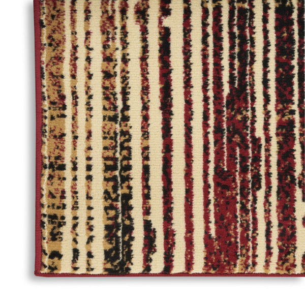 HomeRoots 8' Striped Area Rug in Tan, Black, and Red - Durable Non-Skid Design for Family Spaces and Playrooms 8' X 10' 545434