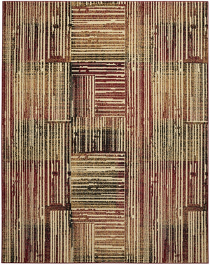 HomeRoots 8' Striped Area Rug in Tan, Black, and Red - Durable Non-Skid Design for Family Spaces and Playrooms 8' X 10' 545434