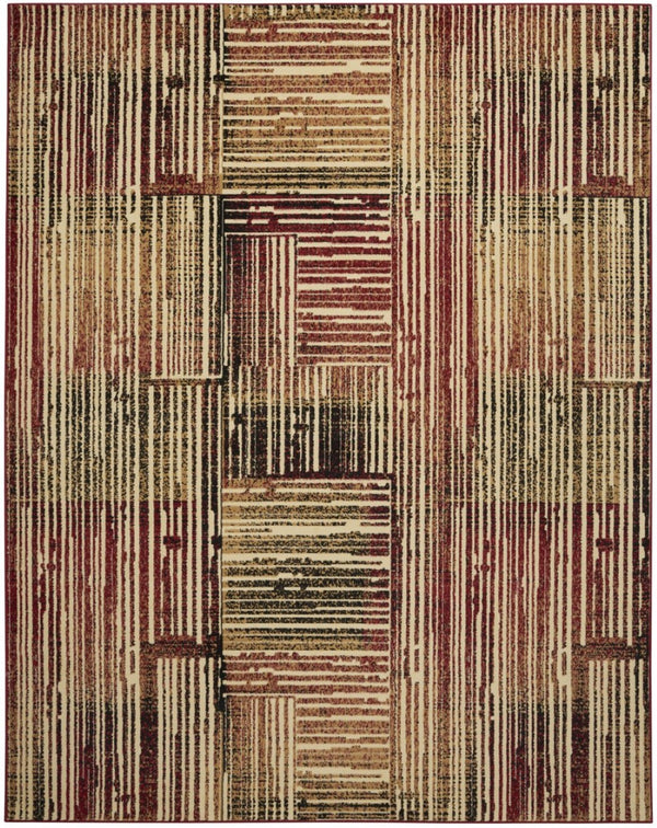 HomeRoots 8' Striped Area Rug in Tan, Black, and Red - Durable Non-Skid Design for Family Spaces and Playrooms 8' X 10' 545434