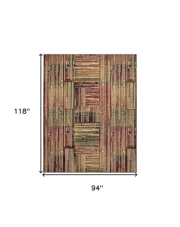 Homeroots 8' X 10' Tan Black And Red Striped Non Skid Area Rug  Polypropylene 545434