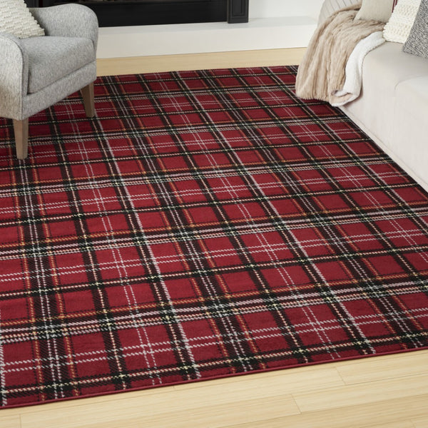HomeRoots 8' Red and Black Plaid Power Loom Area Rug - Durable, Cozy, and Versatile for Any Room Decor 8' X 10' 545436
