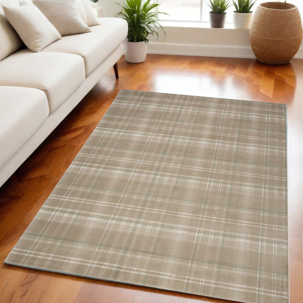 Homeroots 5' X 7' Brown And Ivory Plaid Non Skid Area Rug  Polypropylene 545438