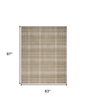 Homeroots 5' X 7' Brown And Ivory Plaid Non Skid Area Rug  Polypropylene 545438