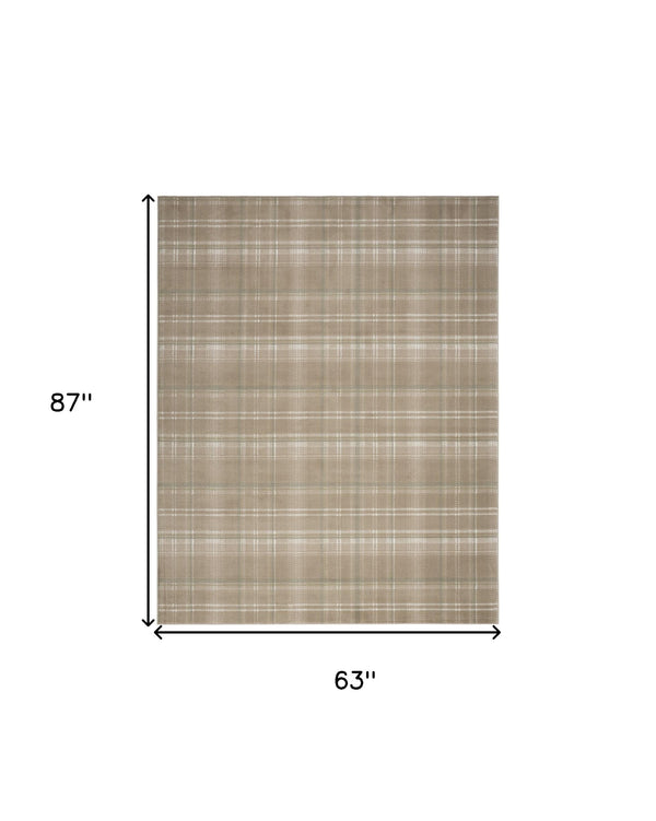 Homeroots 5' X 7' Brown And Ivory Plaid Non Skid Area Rug  Polypropylene 545438