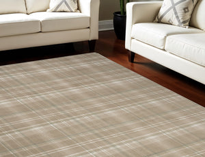 Homeroots 8' X 10' Brown And Ivory Plaid Non Skid Area Rug  Polypropylene 545439