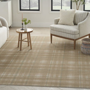 HomeRoots 8' Brown and Ivory Plaid Non-Skid Area Rug – Cozy Cottage Charm for High-Traffic Spaces and Safety 8' X 10' 545439
