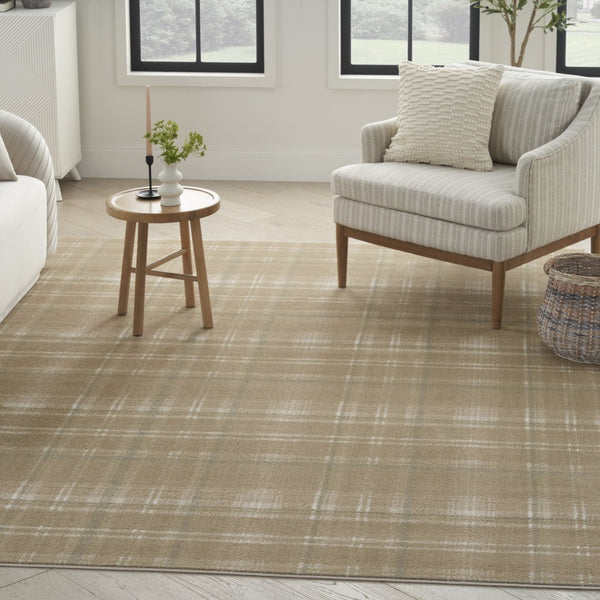 HomeRoots 8' Brown and Ivory Plaid Non-Skid Area Rug – Cozy Cottage Charm for High-Traffic Spaces and Safety 8' X 10' 545439