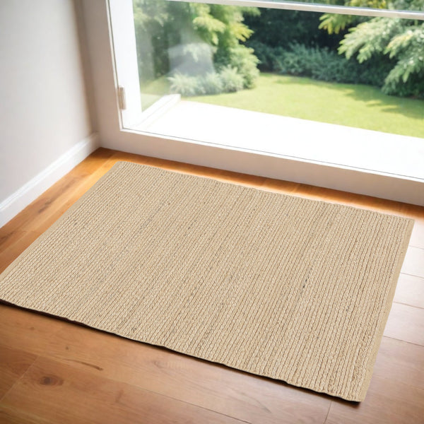 Homeroots 3' X 5' Natural Jute Flatweave Handmade Area Rug  Jute 545441