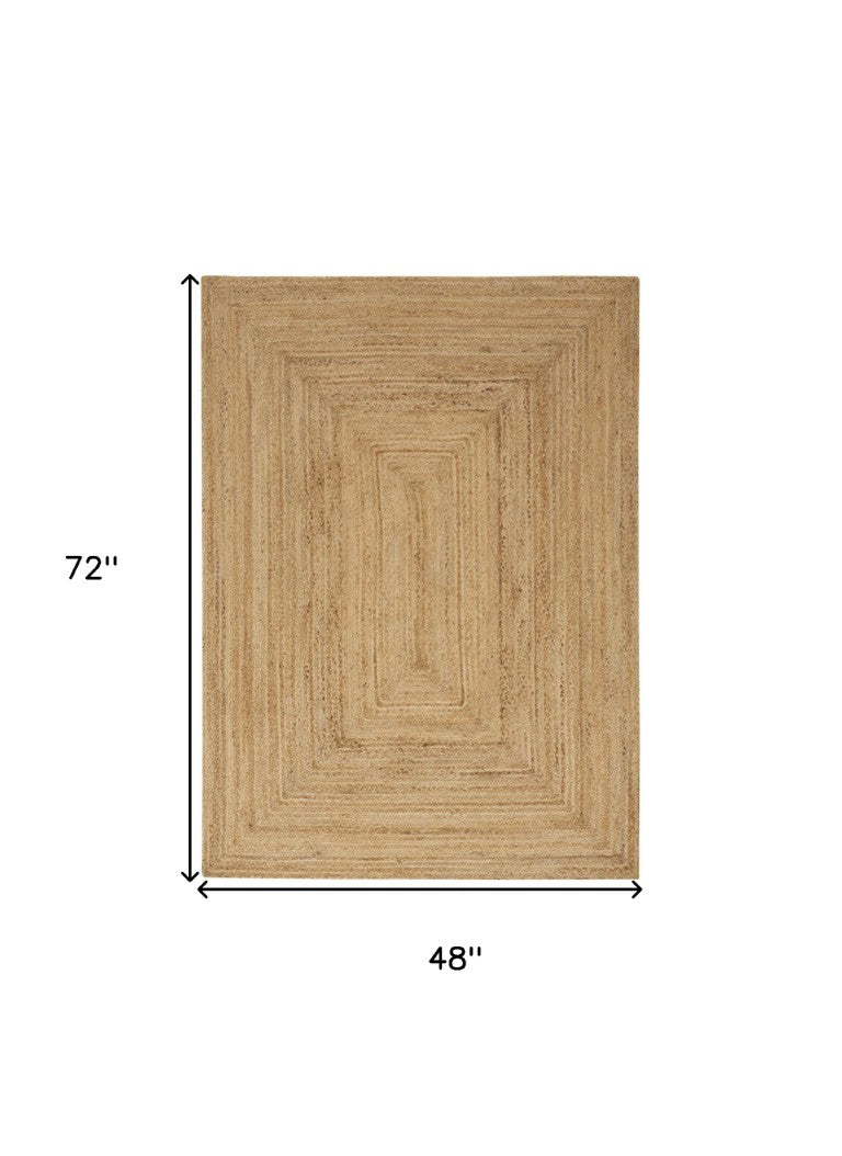 HomeRoots Handwoven Natural Jute Flatweave Area Rug Reversible Low Pile Farmhouse Cottage Neutral Floor 4' x 6' 545454