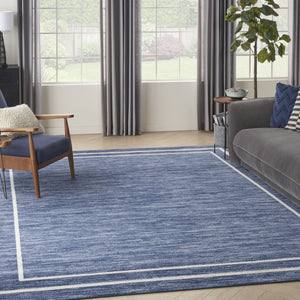 HomeRoots 10' Navy Blue and Ivory Indoor Outdoor Area Rug - Durable, Easy-Care, Stylish for Any Space! 545472