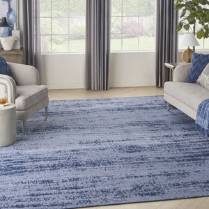 HomeRoots 9' X 12' Denim Blue and Navy Abstract Area Rug - Durable, Stylish Indoor/Outdoor Design for Any Space 545475