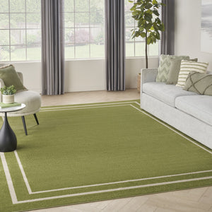 HomeRoots 9' Green and Ivory Area Rug - Durable, Weather-Resistant Design for Indoor & Outdoor Spaces, 9x12 ft 545476