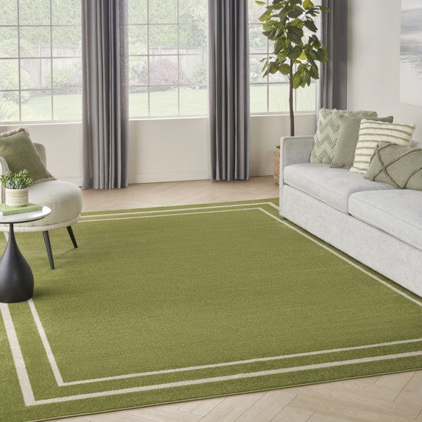 HomeRoots 9' Green and Ivory Area Rug - Durable, Weather-Resistant Design for Indoor & Outdoor Spaces, 9x12 ft 545476