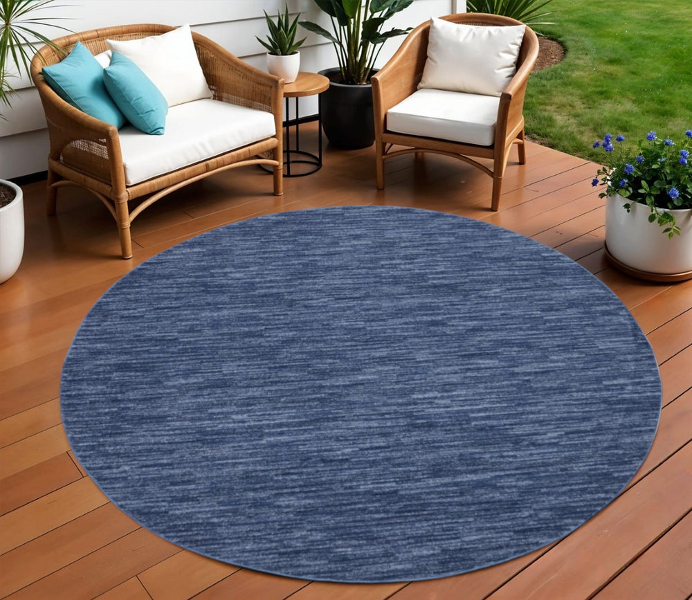 HomeRoots 10' Navy Blue & Denim Round Rug - Stylish Indoor/Outdoor Area Rug for Modern Décor & Easy Maintenance 545484