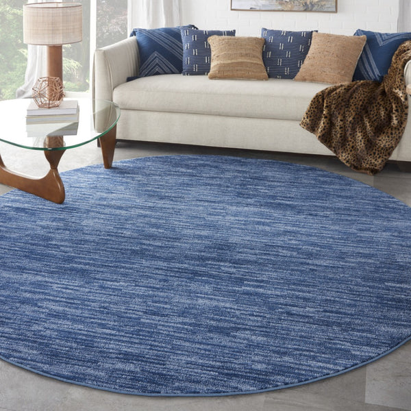 HomeRoots 10' Navy Blue & Denim Round Rug - Stylish Indoor/Outdoor Area Rug for Modern Décor & Easy Maintenance 545484