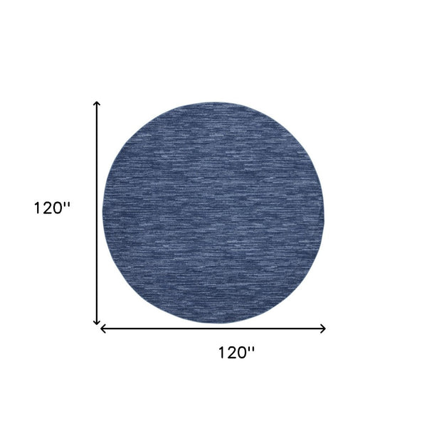 HomeRoots 10' Navy Blue & Denim Round Rug - Stylish Indoor/Outdoor Area Rug for Modern Décor & Easy Maintenance 545484