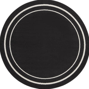 HomeRoots 8' Black And Ivory Round Area Rug - Stylish, Durable, Versatile for Indoor/Outdoor Spaces & High Traffic 545492