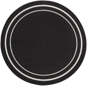 HomeRoots 8' Black And Ivory Round Area Rug - Stylish, Durable, Versatile for Indoor/Outdoor Spaces & High Traffic 545492