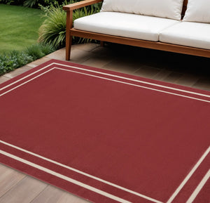 HomeRoots 8' X 10' Elegant Brick Red & Ivory Area Rug - Durable Indoor/Outdoor Accent for Stylish Spaces 545498