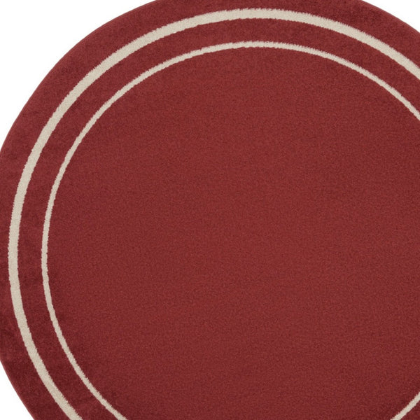 HomeRoots 8' Brick Red and Ivory Round Area Rug - Durable, Geometric Design for Indoor & Outdoor Elegance 545499