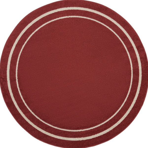 HomeRoots 8' Brick Red and Ivory Round Area Rug - Durable, Geometric Design for Indoor & Outdoor Elegance 545499