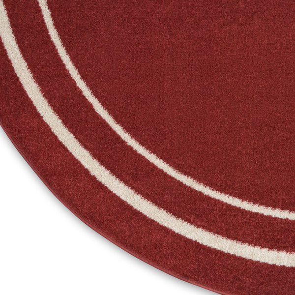 HomeRoots 8' Brick Red and Ivory Round Area Rug - Durable, Geometric Design for Indoor & Outdoor Elegance 545499