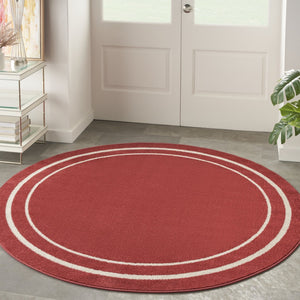 HomeRoots 8' Brick Red and Ivory Round Area Rug - Durable, Geometric Design for Indoor & Outdoor Elegance 545499