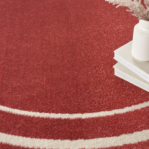 HomeRoots 8' Brick Red and Ivory Round Area Rug - Durable, Geometric Design for Indoor & Outdoor Elegance 545499