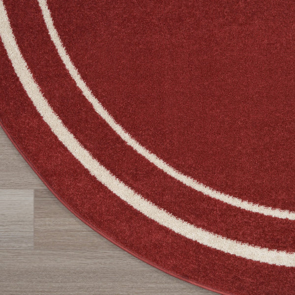 HomeRoots 8' Brick Red and Ivory Round Area Rug - Durable, Geometric Design for Indoor & Outdoor Elegance 545499