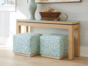 Lexington Barclay Butera Harbor Raffia Console Table: Elegant Coastal Design With Floating Glass Top And Mitered Corners Sandstone  920-967