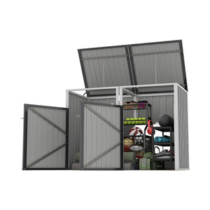 English Elm Garbage Bin Shed Galvanized Steel Enclosure for Two Cans Outdoor Weather Resistant Dark Gray W1598P357714