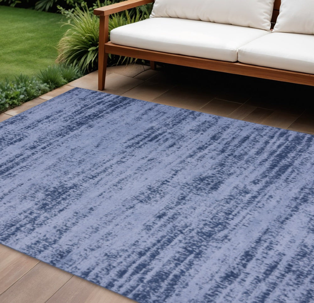HomeRoots 8' Denim Blue & Navy Abstract Area Rug – Modern Indoor/Outdoor Design, Durable & Easy to Clean! 545505