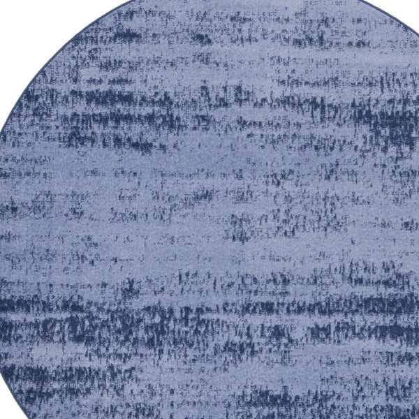HomeRoots 8' Round Abstract Area Rug in Denim & Navy Blue - Durable, Stylish for Indoor/Outdoor Use! 545506