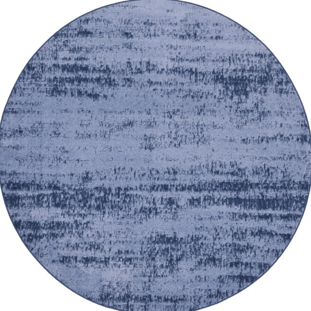 HomeRoots 8' Round Abstract Area Rug in Denim & Navy Blue - Durable, Stylish for Indoor/Outdoor Use! 545506