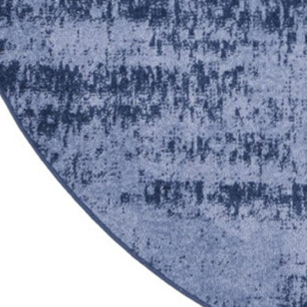HomeRoots 8' Round Abstract Area Rug in Denim & Navy Blue - Durable, Stylish for Indoor/Outdoor Use! 545506