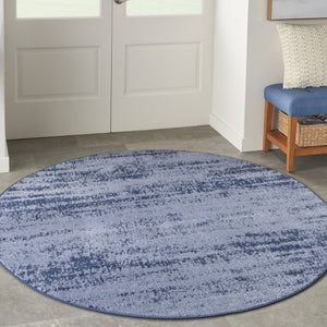 HomeRoots 8' Round Abstract Area Rug in Denim & Navy Blue - Durable, Stylish for Indoor/Outdoor Use! 545506