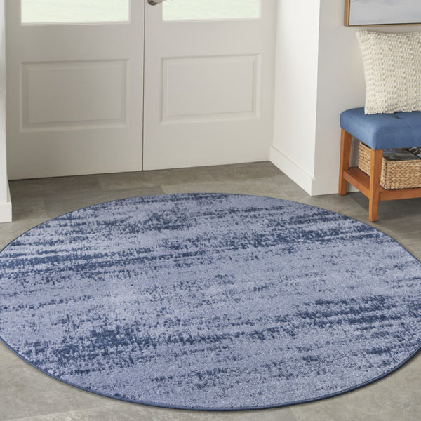HomeRoots 8' Round Abstract Area Rug in Denim & Navy Blue - Durable, Stylish for Indoor/Outdoor Use! 545506