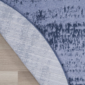 HomeRoots 8' Round Abstract Area Rug in Denim & Navy Blue - Durable, Stylish for Indoor/Outdoor Use! 545506