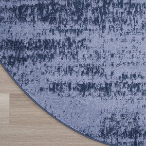 HomeRoots 8' Round Abstract Area Rug in Denim & Navy Blue - Durable, Stylish for Indoor/Outdoor Use! 545506