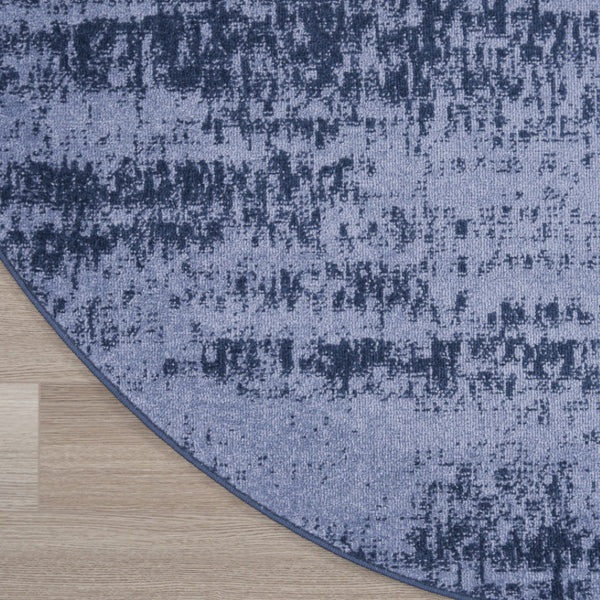 HomeRoots 8' Round Abstract Area Rug in Denim & Navy Blue - Durable, Stylish for Indoor/Outdoor Use! 545506