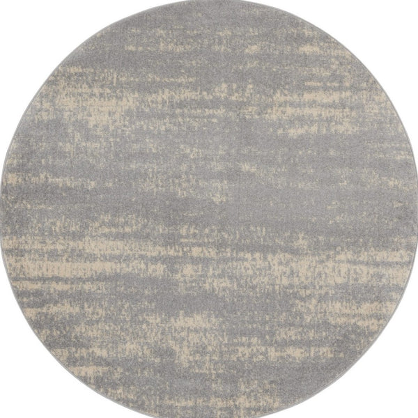HomeRoots 8' Gray and Beige Round Abstract Area Rug - Stylish, Durable Design for Indoor & Outdoor Spaces 545520