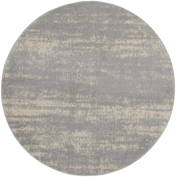 HomeRoots 8' Gray and Beige Round Abstract Area Rug - Stylish, Durable Design for Indoor & Outdoor Spaces 545520