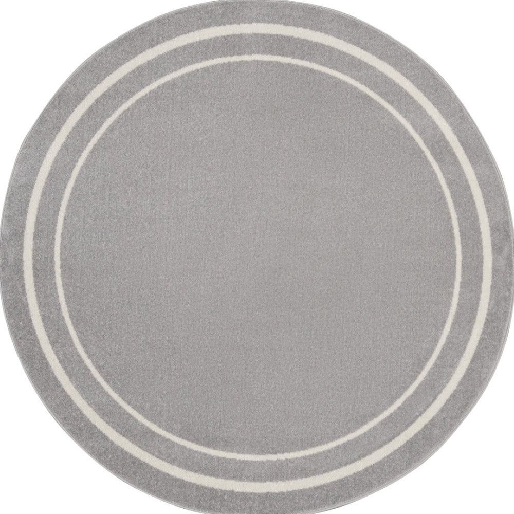 HomeRoots 8' Gray and Ivory Round Area Rug - Durable, Stylish Indoor/Outdoor Design for Any Space, Easy Care 545527