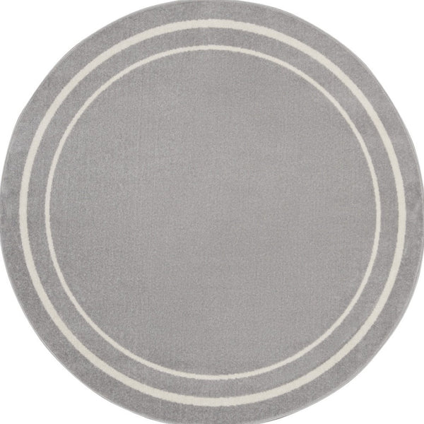HomeRoots 8' Gray and Ivory Round Area Rug - Durable, Stylish Indoor/Outdoor Design for Any Space, Easy Care 545527