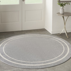 HomeRoots 8' Gray and Ivory Round Area Rug - Durable, Stylish Indoor/Outdoor Design for Any Space, Easy Care 545527
