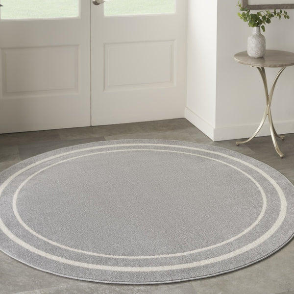 HomeRoots 8' Gray and Ivory Round Area Rug - Durable, Stylish Indoor/Outdoor Design for Any Space, Easy Care 545527