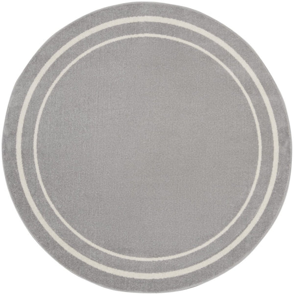 HomeRoots 8' Gray and Ivory Round Area Rug - Durable, Stylish Indoor/Outdoor Design for Any Space, Easy Care 545527