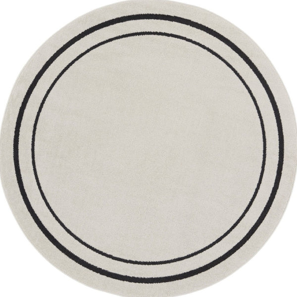 HomeRoots 8' Ivory and Black Round Rug - Weather-Resistant, Stylish Indoor & Outdoor Area Rug for Any Space 545534