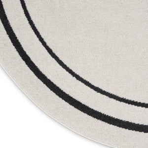 HomeRoots 8' Ivory and Black Round Rug - Weather-Resistant, Stylish Indoor & Outdoor Area Rug for Any Space 545534